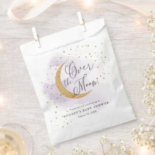 月の向こうに金ゴールド星の青い赤ちゃんシャワー フェイバーバッグ