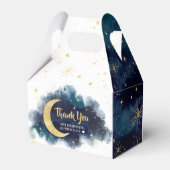 月の向こうに金ゴールド星の青い赤ちゃんシャワー フェイバーボックス (裏面サイド)