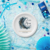 月の向こうに金ゴールド星の青い赤ちゃんシャワー ペーパープレート (パーティー)