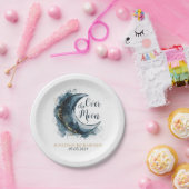 月の向こうに金ゴールド星の青い赤ちゃんシャワー ペーパープレート (パーティー)