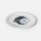 月の向こうに金ゴールド星の青い赤ちゃんシャワー ペーパープレート (アングル)