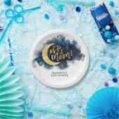 月の向こうに金ゴールド星の青い赤ちゃんシャワー ペーパープレート (パーティー)