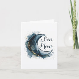 月の向こうに金ゴールド星の青い赤ちゃんシャワー 招待状