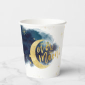 月の向こうに金ゴールド星の青い赤ちゃんシャワー 紙コップ (裏面)