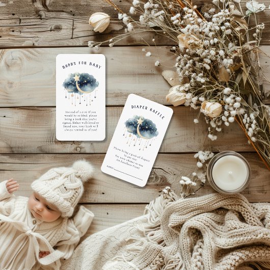 月の向こうに金ゴールド星ベビーシャワー エンクロージャーカード