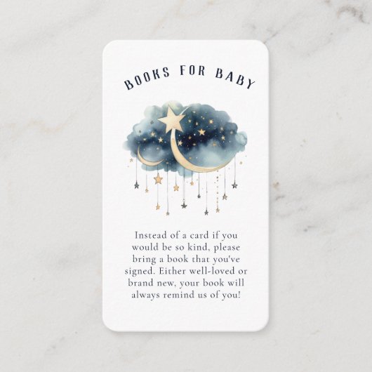 月の向こうに金ゴールド星ベビーシャワー エンクロージャーカード (正面)