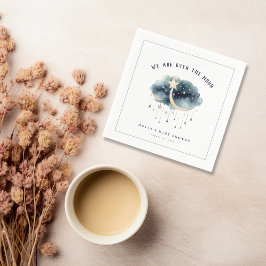 月の向こうに金ゴールド星ベビーシャワー スタンダードカクテルナプキン