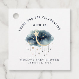 月の向こうに金ゴールド星ベビーシャワー フェイバータグ