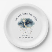 月の向こうに金ゴールド星ベビーシャワー ペーパープレート (正面)