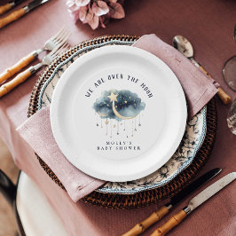 月の向こうに金ゴールド星ベビーシャワー ペーパープレート