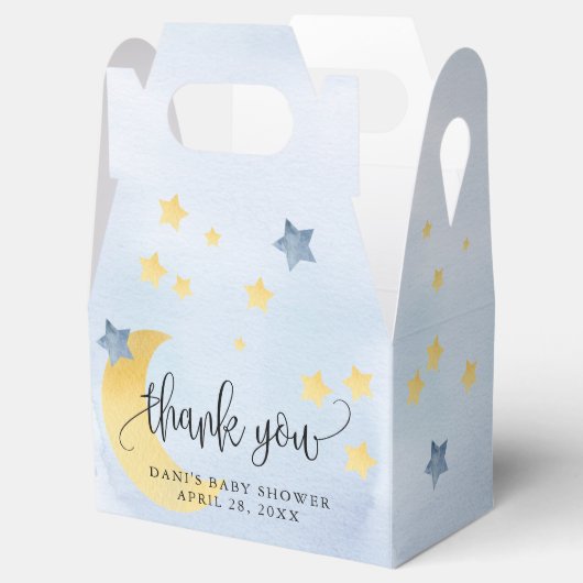 月の向こうに青い赤ん坊のシャワー月の星 フェイバーボックス (オープン)