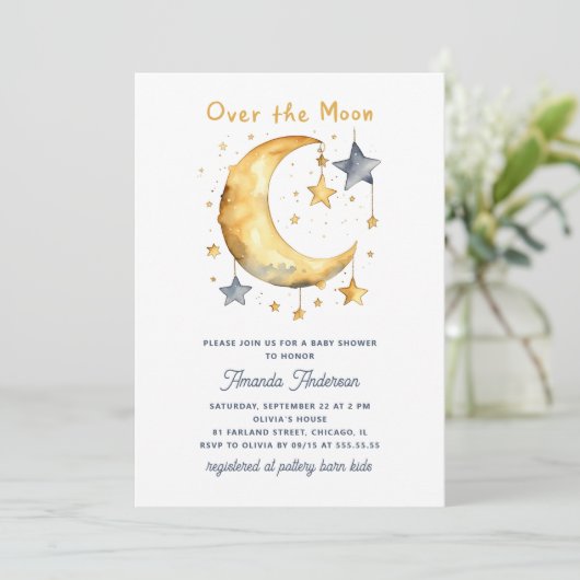 月の向こうに。かわいいお洒落星の赤ちゃん 招待状 (スタンド正面)