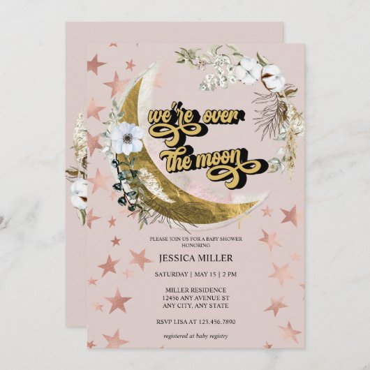 月の向こうに |スターベビーシャワー招待状 招待状 (正面/裏面)