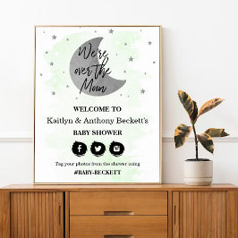 月の向こうに |ニュートラル赤ちゃんシャワー歓迎サイン ポスター
