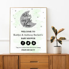 月の向こうに |ニュートラル赤ちゃんシャワー歓迎サイン ポスター