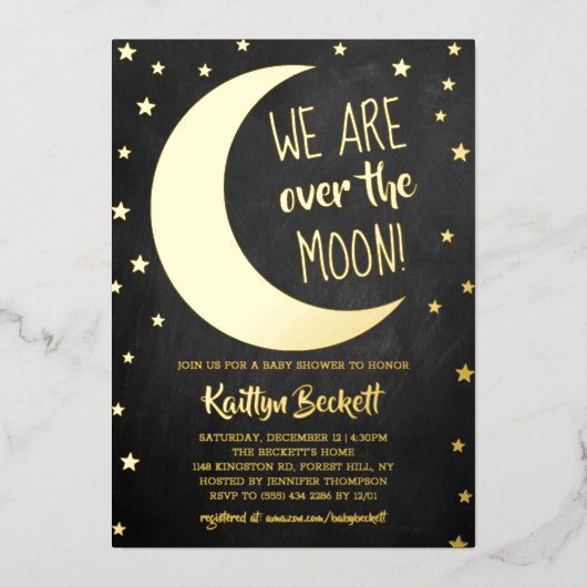 月の向こうに |ベビーシャワ実在ーフォイル招待状 箔招待状 (正面)