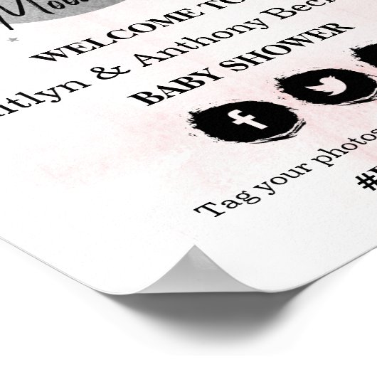 月の向こうに |女の子の赤ちゃんシャワー歓迎サイン ポスター (角)