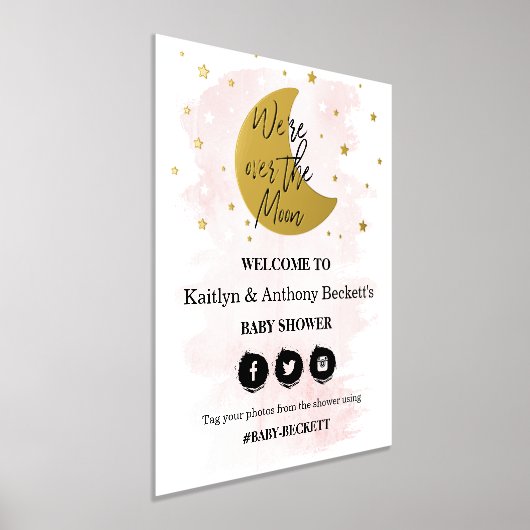 月の向こうに |女の子の赤ちゃんシャワー歓迎サイン 箔ポスター (レイダウン)