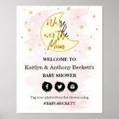 月の向こうに |女の子の赤ちゃんシャワー歓迎サイン 箔ポスター (正面)