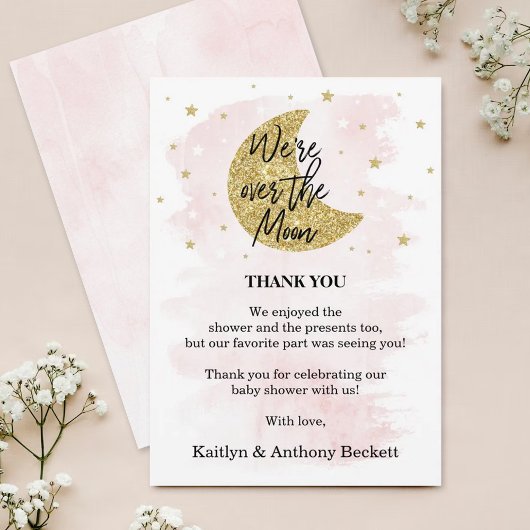 月の向こうに |女の子の赤ちゃんシャワー サンキューカード