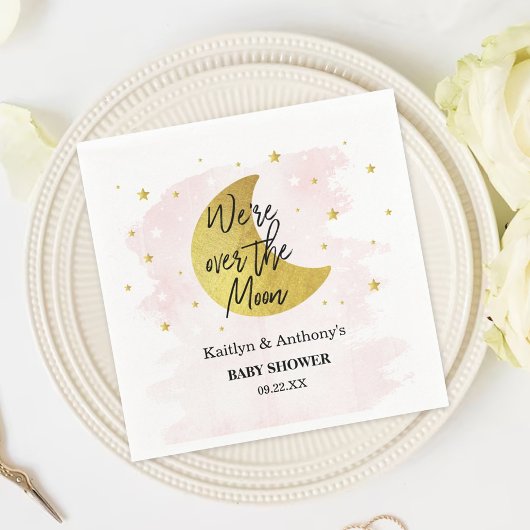 月の向こうに |女の子の赤ちゃんシャワー スタンダードカクテルナプキン