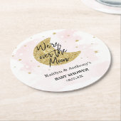 月の向こうに |女の子の赤ちゃんシャワー ラウンドペーパーコースター (アングル)