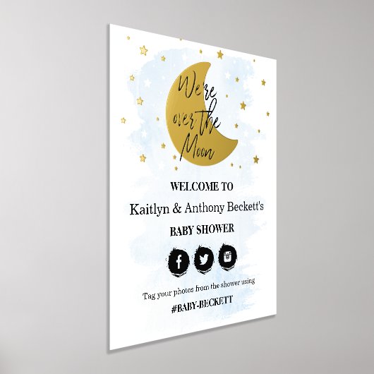 月の向こうに |男の子の赤ちゃんシャワー歓迎サイン 箔ポスター (レイダウン)