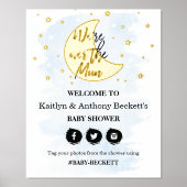 月の向こうに |男の子の赤ちゃんシャワー歓迎サイン 箔ポスター (正面)