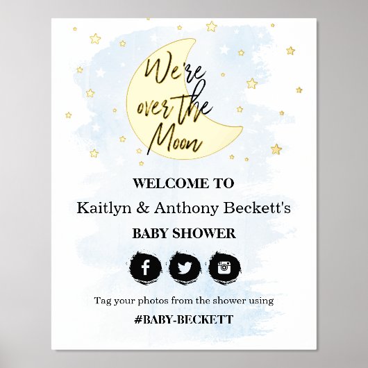 月の向こうに |男の子の赤ちゃんシャワー歓迎サイン 箔ポスター (正面)