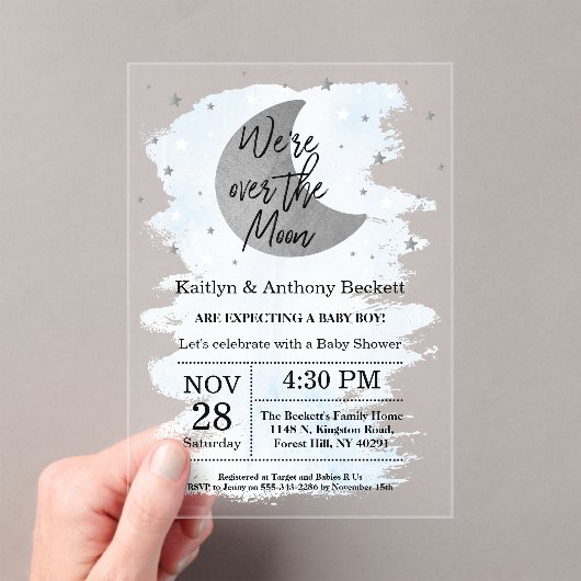 月の向こうに |男の子の赤ちゃんシャワー アクリル招待状 (インサイチュ (ポータブル))