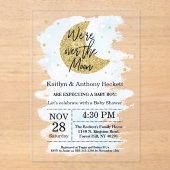 月の向こうに |男の子の赤ちゃんシャワー アクリル招待状 (正面)