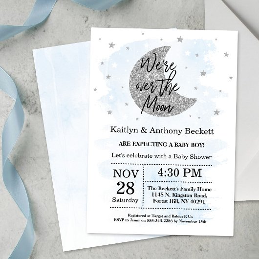 月の向こうに |男の子の赤ちゃんシャワー 招待状