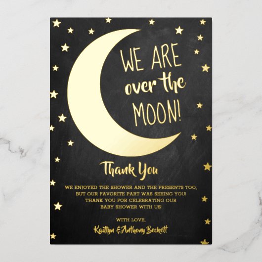 月の向こうに |赤ちゃんシャワーありがとうございま実在す 箔招待状 (正面)