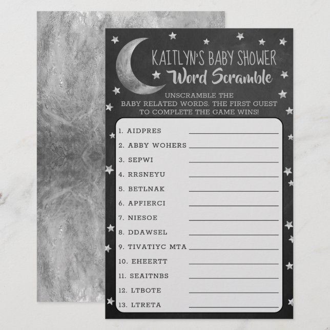 月の向こうに |赤ちゃんシャワーワードスクランブルゲーム (正面/裏面)