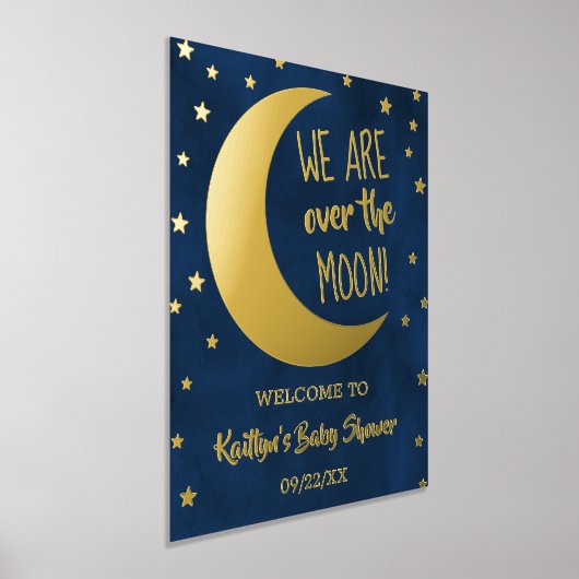 月の向こうに |赤ちゃんシャワー実在ホイルウェルカムサイン 箔ポスター (レイダウン)