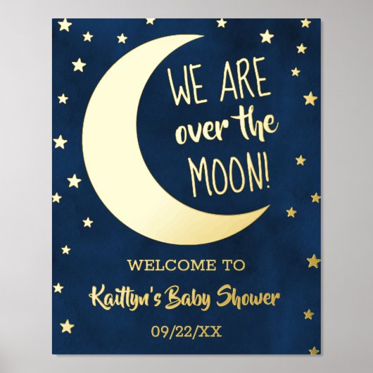 月の向こうに |赤ちゃんシャワー実在ホイルウェルカムサイン 箔ポスター (正面)