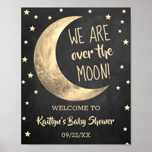 月の向こうに |赤ちゃんシャワー歓迎サイン ポスター (正面)