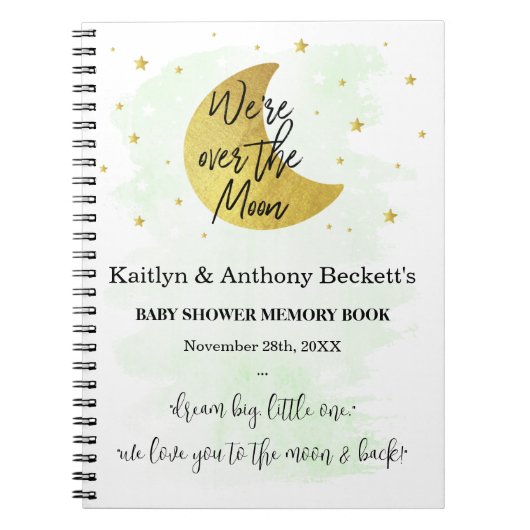 月の向こうに | Neutral Baby Shower Memory Book ノートブック (正面)