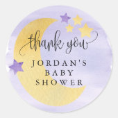 月の向こうの紫の赤ん坊のシャワーのお願い ラウンドシール (正面)