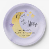 月の向こうの紫の赤パーソナライズされたちゃんシャワー ペーパープレート (正面)
