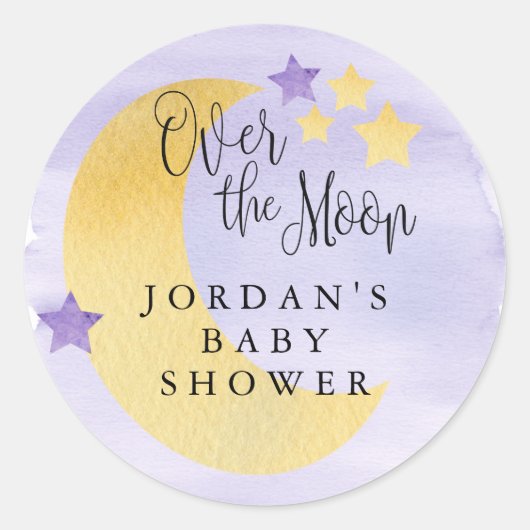 月の向こうの紫パーソナライズされた ラウンドシール (正面)