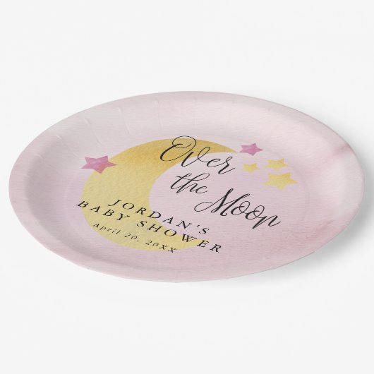 月の向こうの青い赤パーソナライズされたちゃんシャワー ペーパープレート (アングル)