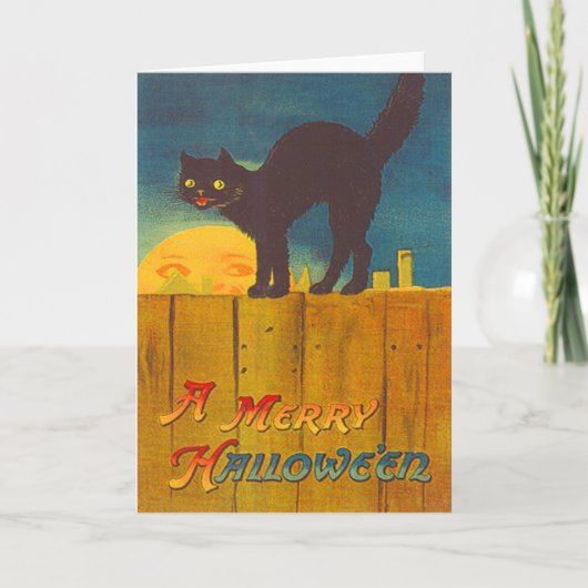 月の塀の人の黒猫 カード (正面)