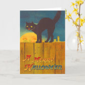 月の塀の人の黒猫 カード (黄色い花)