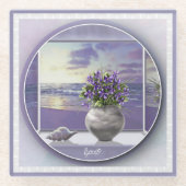 月の壺の中のスミレ ガラスコースター (正面)