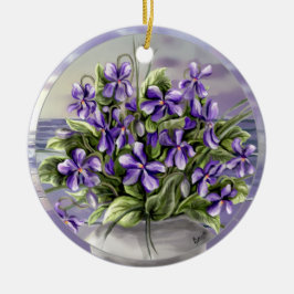 月の壺の中のスミレ セラミックオーナメント