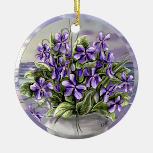 月の壺の中のスミレ セラミックオーナメント (正面)