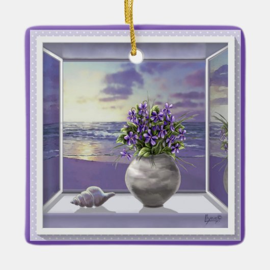 月の壺の中のスミレ セラミックオーナメント (正面)