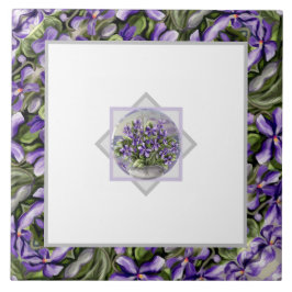 月の壺の中のスミレ タイル