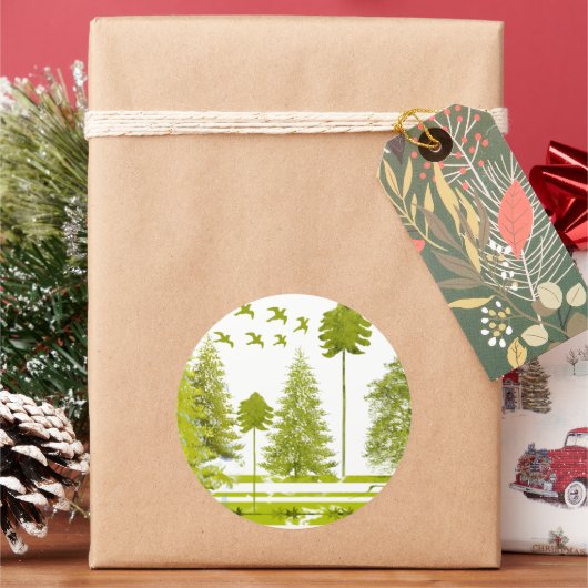 月の変更バックカスタマイズグラウンド色の松 ラウンドシール (クリスマス)